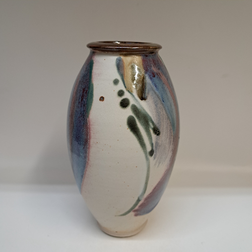 #250760 Flower Vase, Sand/Rose/Teal $28 at Hunter Wolff Gallery
